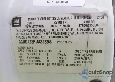 2006 Chevrolet Hhr Lt from USA, damaged, VIN 3GNDA23P16S628368